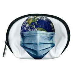 Earth With Face Mask Pandemic Concept Accessory Pouch (Medium)