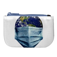 Earth With Face Mask Pandemic Concept Large Coin Purse by dflcprintsclothing