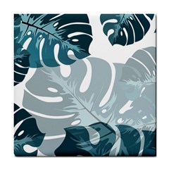 Monstera Leaves Background Tile Coaster by Alisyart