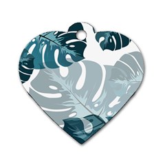 Monstera Leaves Background Dog Tag Heart (two Sides)