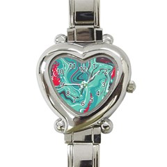 Green Vivid Marble Pattern 2 Heart Italian Charm Watch by goljakoff