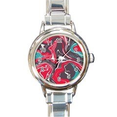 Red Vivid Marble Pattern 3 Round Italian Charm Watch by goljakoff