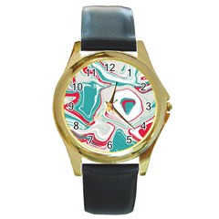 Vivid Marble Pattern Round Gold Metal Watch by goljakoff