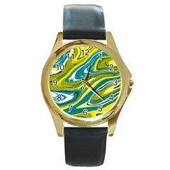 Vector Vivid Marble Pattern 13 Round Gold Metal Watch by goljakoff