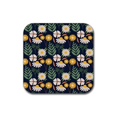 Flower Grey Pattern Floral Rubber Coaster (square) 