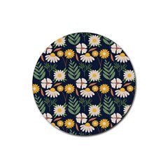 Flower Grey Pattern Floral Rubber Coaster (round) 