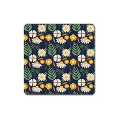 Flower Grey Pattern Floral Square Magnet by Dutashop