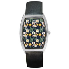 Flower Grey Pattern Floral Barrel Style Metal Watch