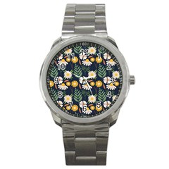 Flower Grey Pattern Floral Sport Metal Watch