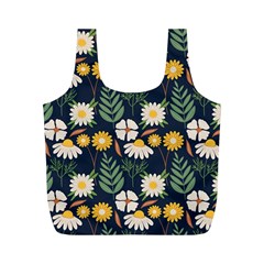 Flower Grey Pattern Floral Full Print Recycle Bag (m) by Dutashop