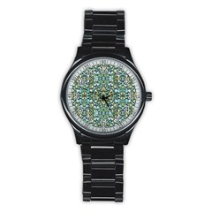 Stones Ornament Mosaic Print Pattern Stainless Steel Round Watch by dflcprintsclothing