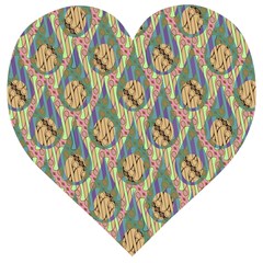 Tribal Background Boho Batik Wooden Puzzle Heart