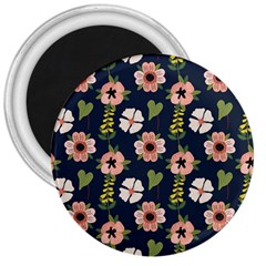 Flower White Grey Pattern Floral 3  Magnets