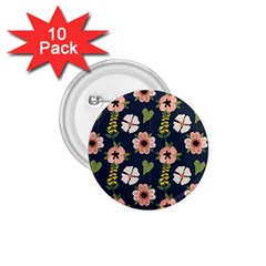 Flower White Grey Pattern Floral 1 75  Buttons (10 Pack)