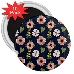 Flower White Grey Pattern Floral 3  Magnets (10 Pack) 