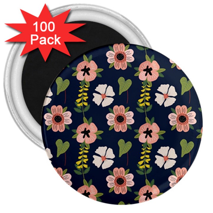 Flower White Grey Pattern Floral 3  Magnets (100 pack)