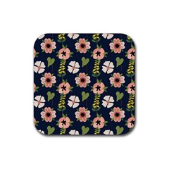 Flower White Grey Pattern Floral Rubber Coaster (square) 