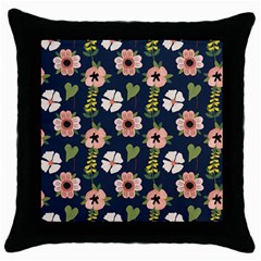 Flower White Grey Pattern Floral Throw Pillow Case (black)