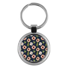 Flower White Grey Pattern Floral Key Chain (round)