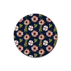 Flower White Grey Pattern Floral Rubber Coaster (round) 