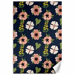 Flower White Grey Pattern Floral Canvas 24  X 36 