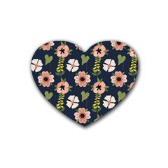 Flower White Grey Pattern Floral Rubber Coaster (heart) 