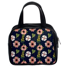 Flower White Grey Pattern Floral Classic Handbag (two Sides)