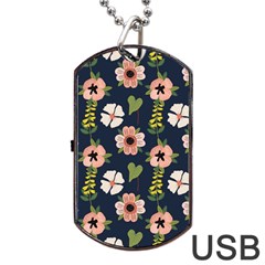 Flower White Grey Pattern Floral Dog Tag Usb Flash (one Side)