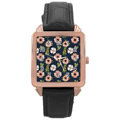 Flower White Grey Pattern Floral Rose Gold Leather Watch  by Dutashop