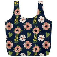 Flower White Grey Pattern Floral Full Print Recycle Bag (xl)