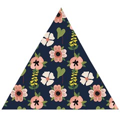 Flower White Grey Pattern Floral Wooden Puzzle Triangle