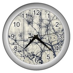 Black And White Botanical Motif Artwork 2 Wall Clock (Silver)