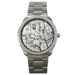 Black And White Botanical Motif Artwork 2 Sport Metal Watch