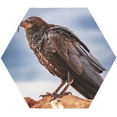 Black Crow Standing At Rock Wooden Puzzle Hexagon by dflcprintsclothing