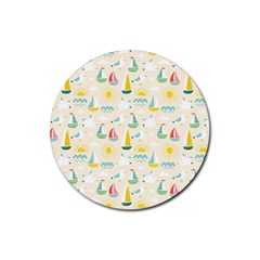 Ships Pattern Love Rubber Coaster (round)  by designsbymallika