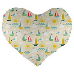 Ships Pattern Love Large 19  Premium Flano Heart Shape Cushions