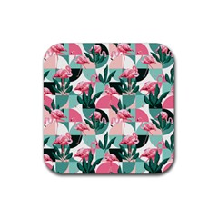 Beautiful Flamingo Pattern Rubber Coaster (square)  by designsbymallika