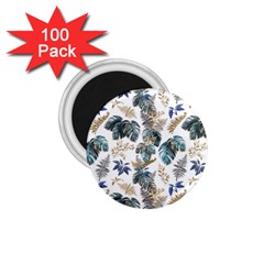 Blue Metallic Leaves Pattern 1 75  Magnets (100 Pack)  by designsbymallika