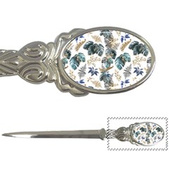 Blue Metallic Leaves Pattern Letter Opener by designsbymallika