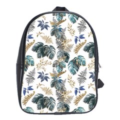 Blue Metallic Leaves Pattern School Bag (large)