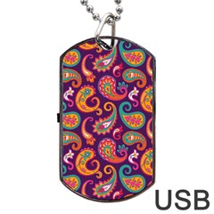 Paisley Purple Dog Tag Usb Flash (one Side) by designsbymallika