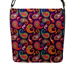 Paisley Purple Flap Closure Messenger Bag (l) by designsbymallika