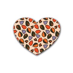 Orange Blue Leaves Pattern Heart Coaster (4 Pack)  by designsbymallika