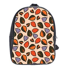 Orange Blue Leaves Pattern School Bag (large) by designsbymallika