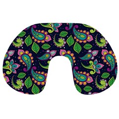 Paisley Green Print Travel Neck Pillow by designsbymallika