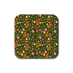 Tropical Fruits Love Rubber Coaster (square)  by designsbymallika