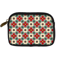 Seamless Red Pattern Digital Camera Leather Case by designsbymallika