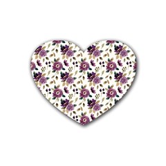 Pretty Dark Magenta Flowers Rubber Coaster (heart)  by designsbymallika