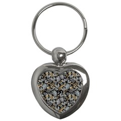 Metallic Leaves Pattern Key Chain (heart) by designsbymallika