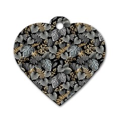 Metallic Leaves Pattern Dog Tag Heart (two Sides) by designsbymallika